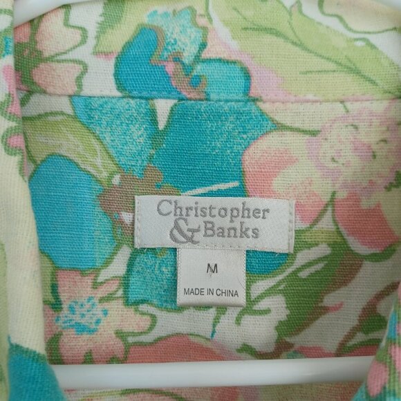 Christopher & Banks Linen Blend Jacket Pastel Floral Print Womens Medium - Picture 5 of 11